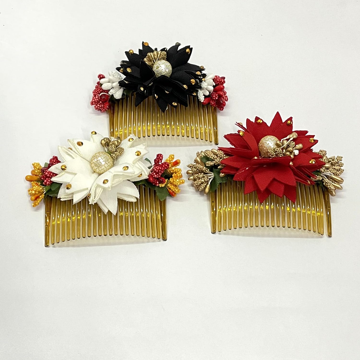 GuruEmbelish Bridal Side Flower Comb Hair Accessories - Wedding, Party, Prom Hair Clips (Pack of 3) - Perfect for Bridal Hairstyles, Formal Events & Special Occasions