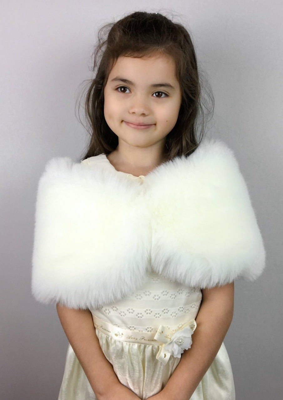 Ivory White Flower Girl & Junior Bridesmaid Fur Shawl - Soft Faux Fur Wrap for Kids (Kid Wht01) | Perfect for Weddings, Pageants & Special Occasions