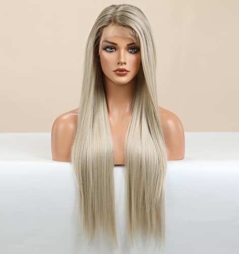 Platinum Blonde Ombre Lace Front Wig - Natural Looking Human Hair Wig for Women | Perfect for Cosplay, Parties & Daily Wear