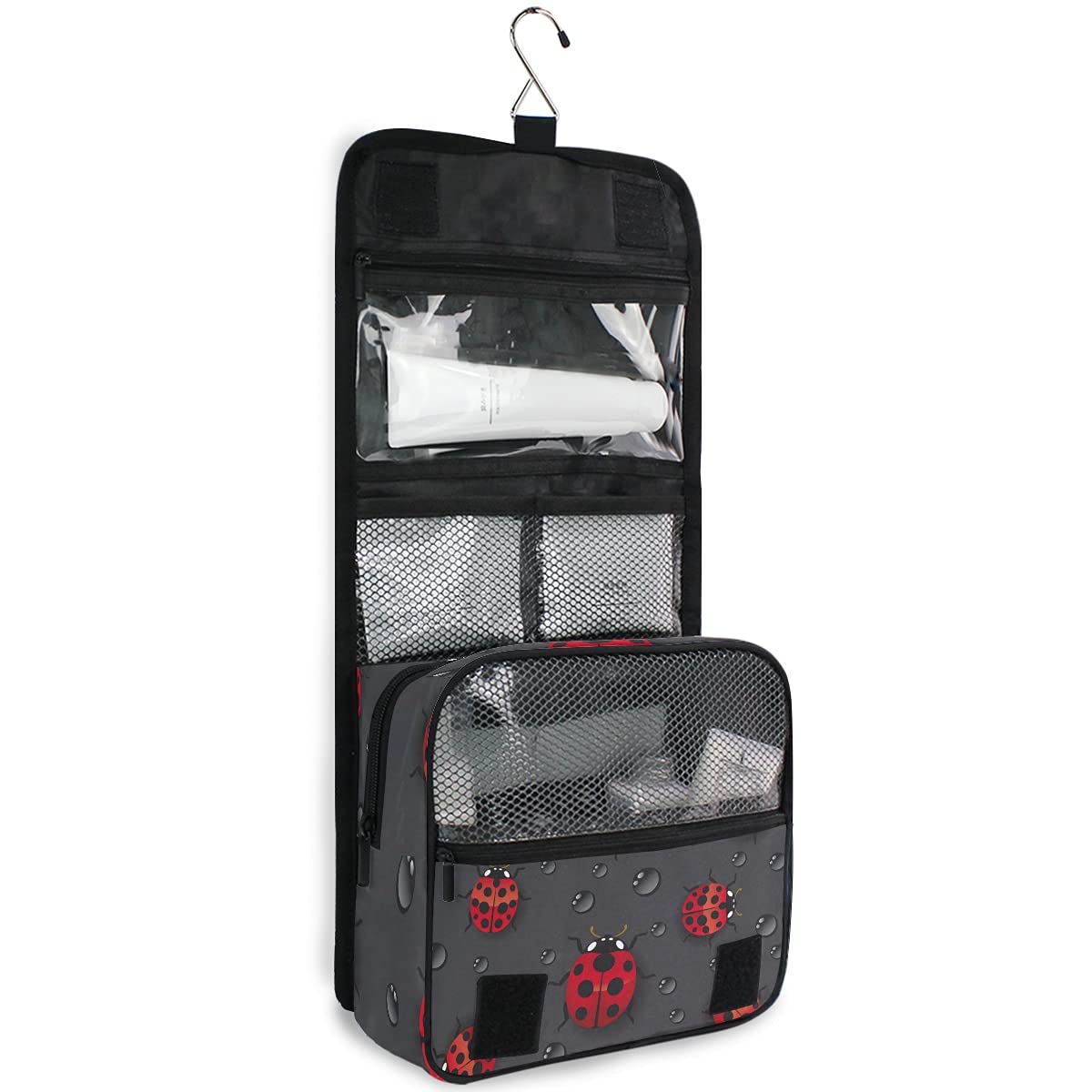 Portable Hanging Toiletry Bag with Cute Ladybug Pattern - Travel Cosmetic Organizer for Makeup & Toiletries - Perfect for Bathroom, Shower & On-the-Go Use - Great Gift for Women & Men