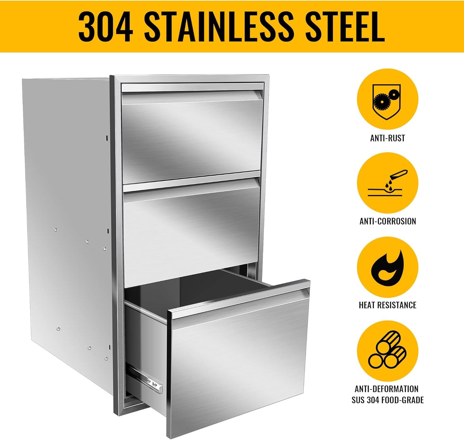 Stainless Steel Outdoor BBQ Drawer for Kitchen Island - 17W x 30H x 21D Inch Flush Mount Storage Cabinet with Handles - Perfect for Grilling Accessories Organization in Backyard Patio & Outdoor Cooking Areas