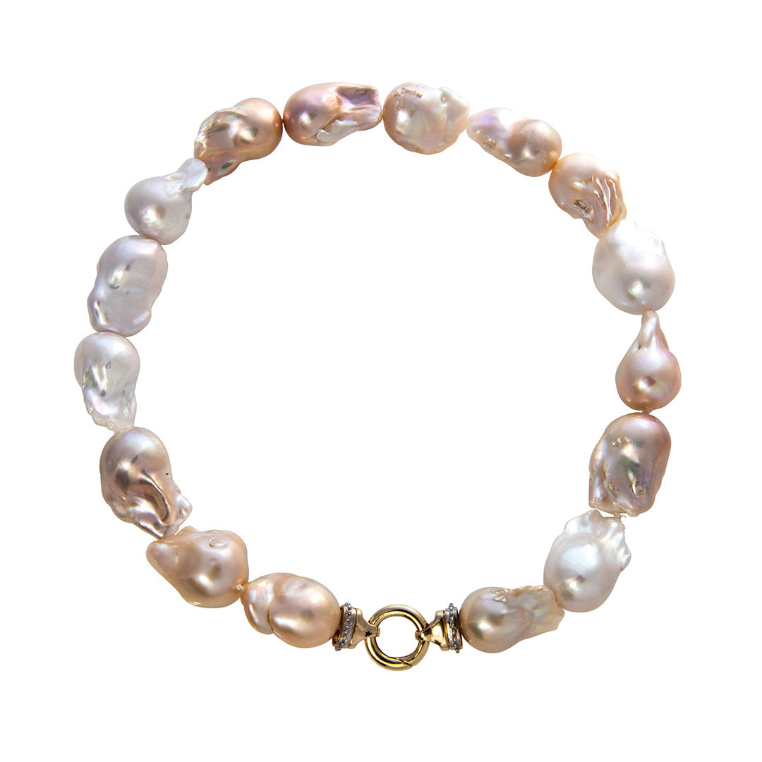 Elegant Freshwater Multicolor Baroque Pearl Necklace with 14K Gold Clasp - Perfect for Weddings, Parties & Special Occasions