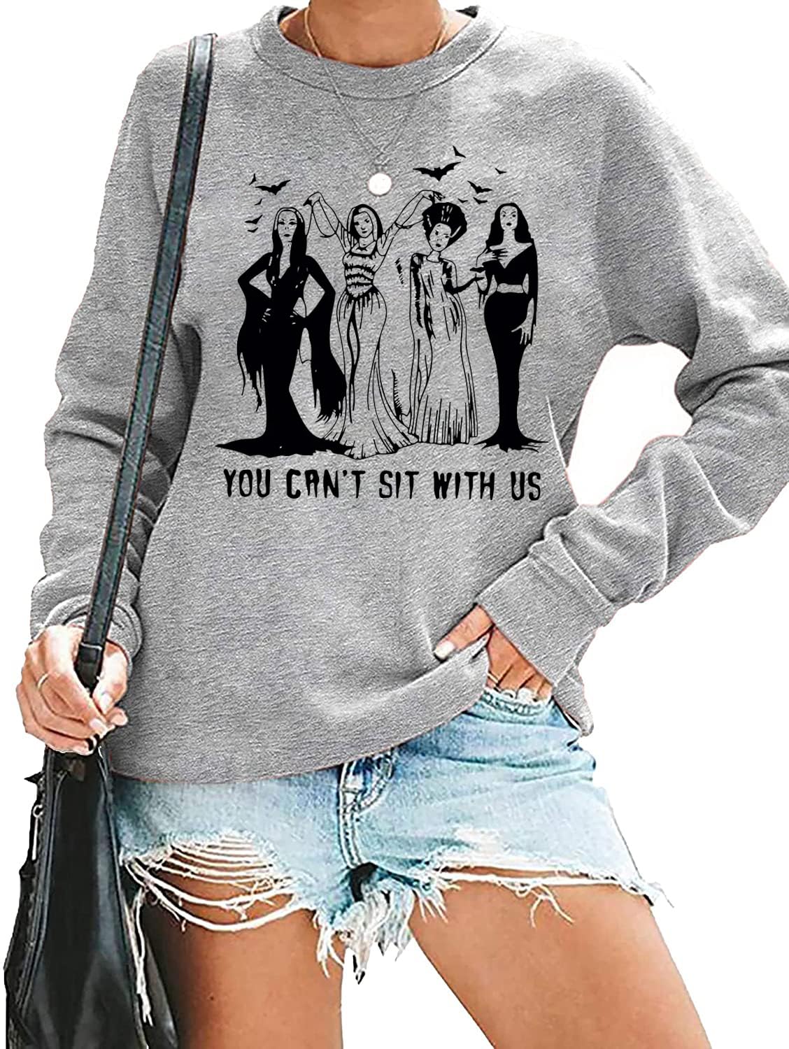 Ghoul Gang Halloween Sweatshirt for Women - Vintage Horror Movie Graphic Long Sleeve Pullover - Goth Queen Shirt for Halloween Parties, Cosplay & Spooky Season Outfits
