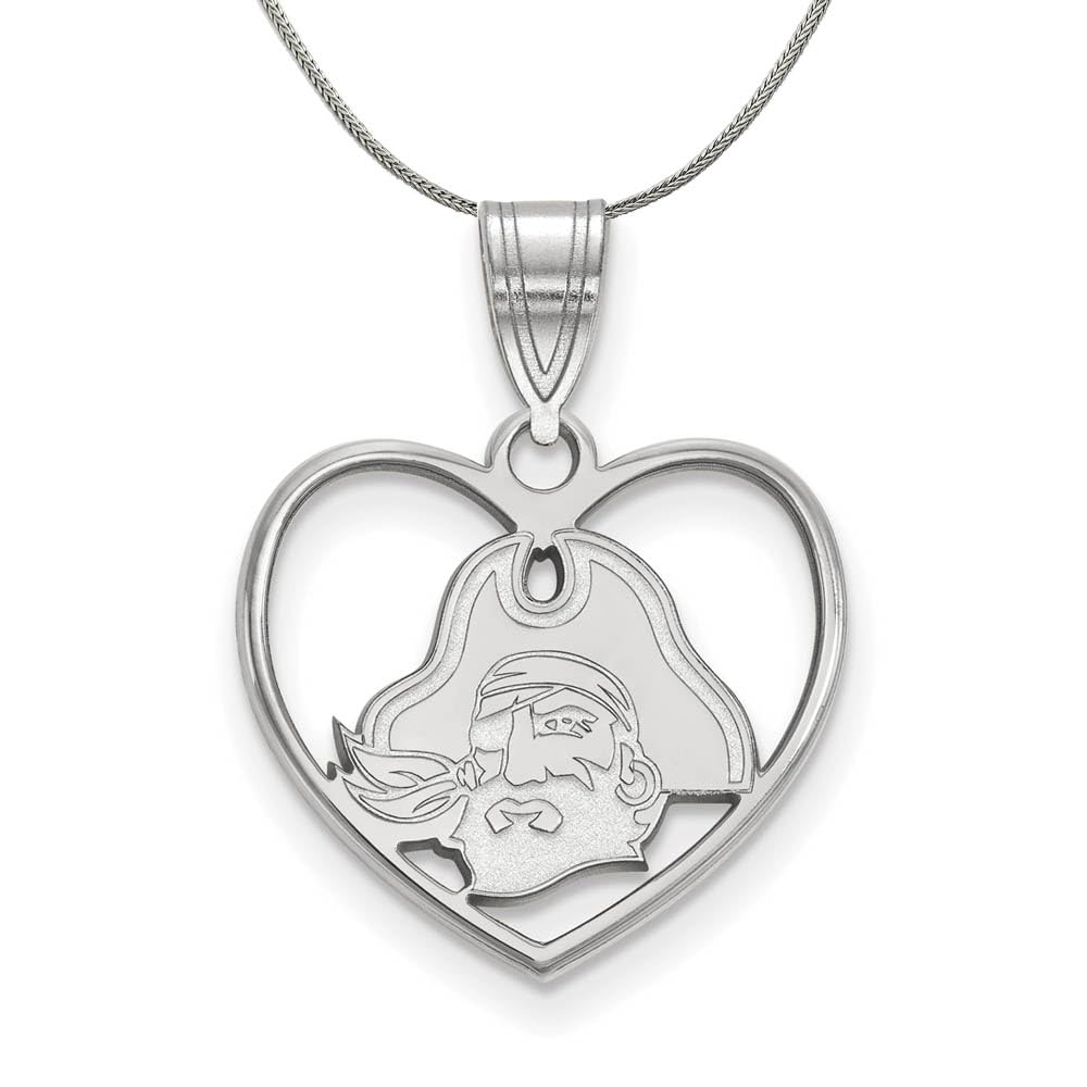 Sterling Silver Black Bow East Carolina University Heart Pendant Necklace - Perfect for Graduation Gifts, Valentine's Day & Everyday Jewelry
