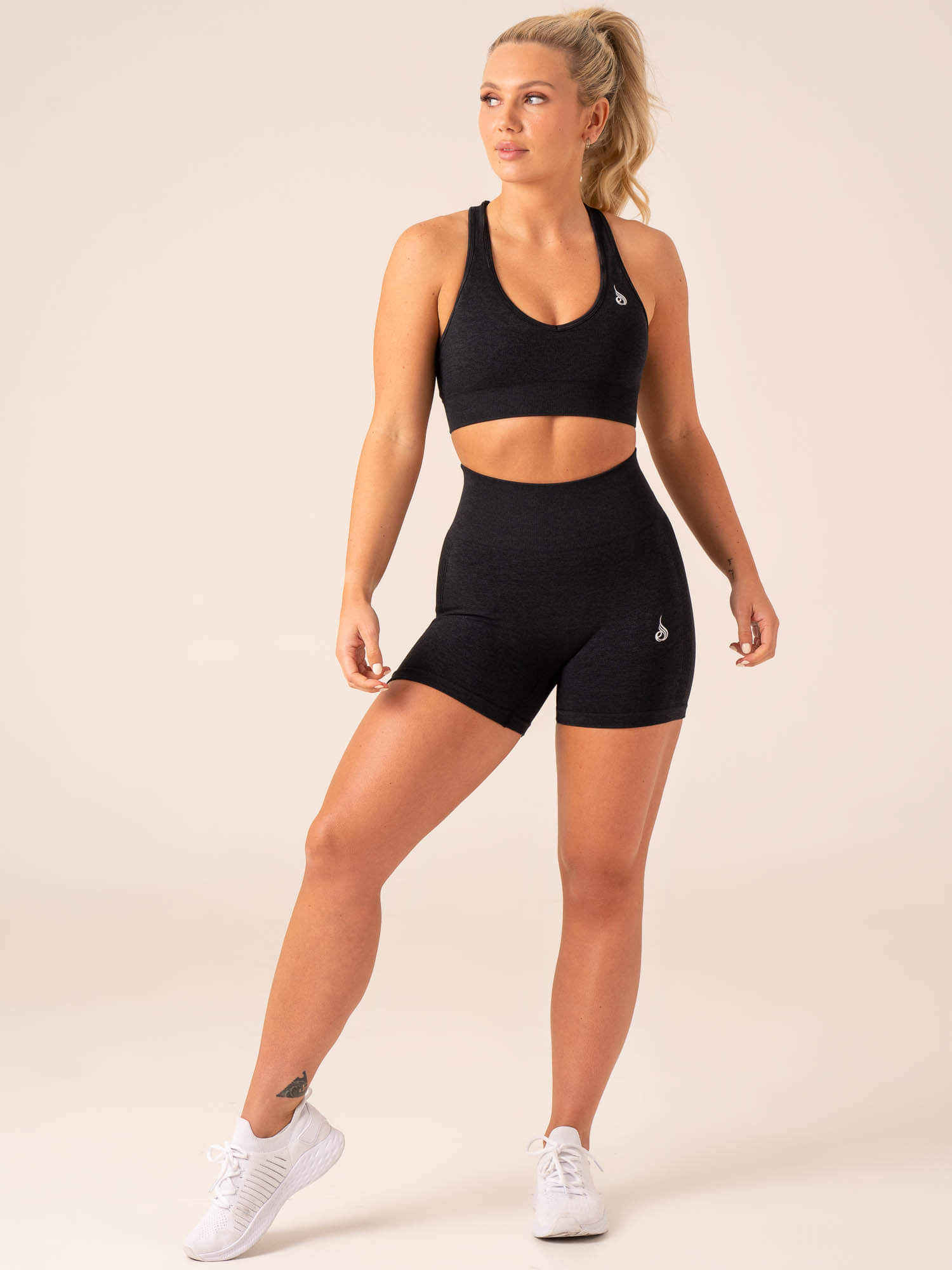 Aspire Seamless Workout Shorts for Women - Black Marl - High Waist Yoga Running Gym Athletic Shorts for Fitness & Lounge