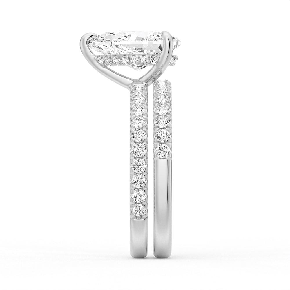 Pear Shaped Pavé Band Hidden Halo Moissanite Engagement & Wedding Ring Set for Couples - Matching His & Hers Bands for Proposals, Anniversaries, and Romantic Occasions