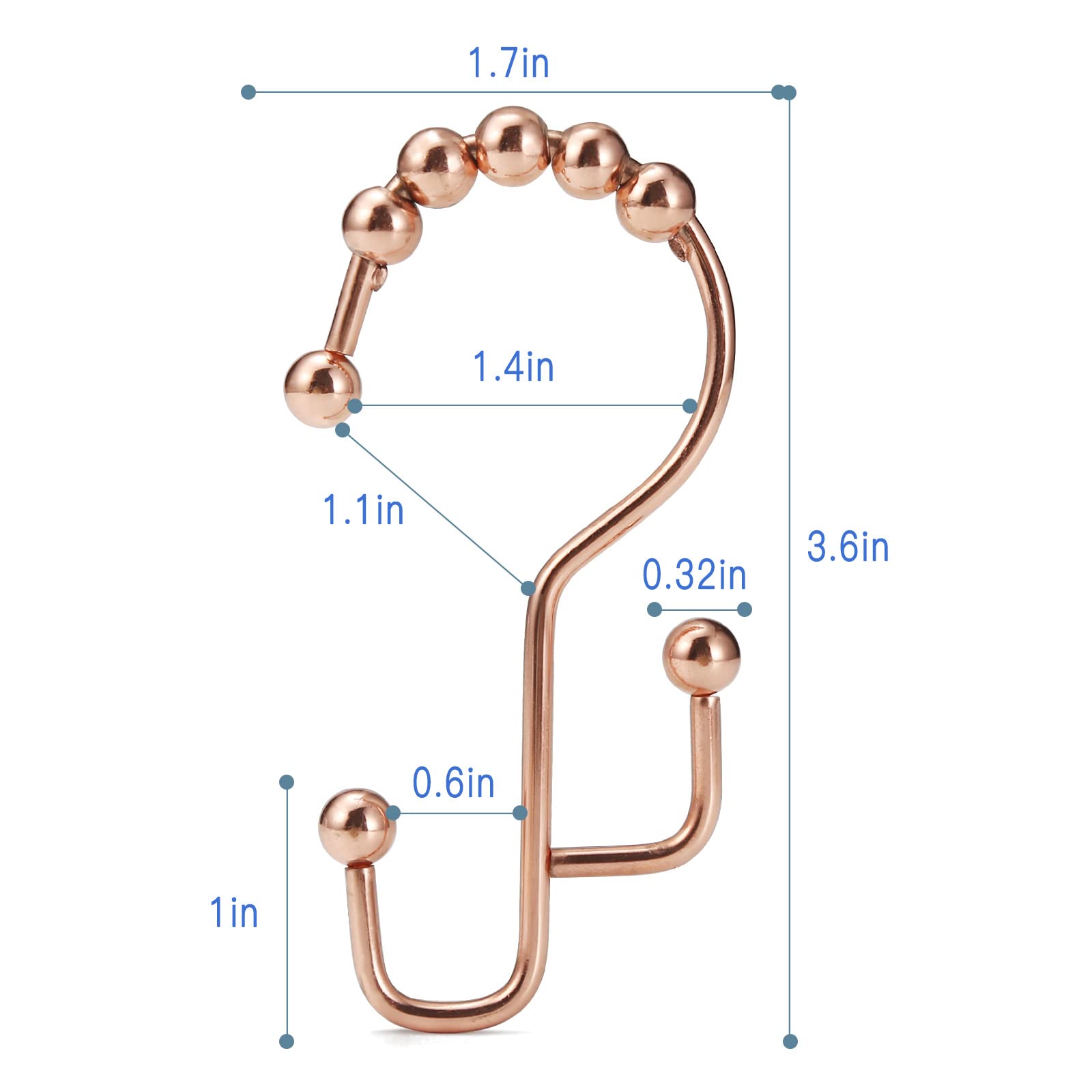 SUTINE 12-Pack Rose Gold Shower Curtain Rings - Rust-Resistant Stainless Steel Hooks with Smooth Sliding Design for Double Shower Curtains & Liners | Perfect for Bathroom, Hotel, and Dorm Decor