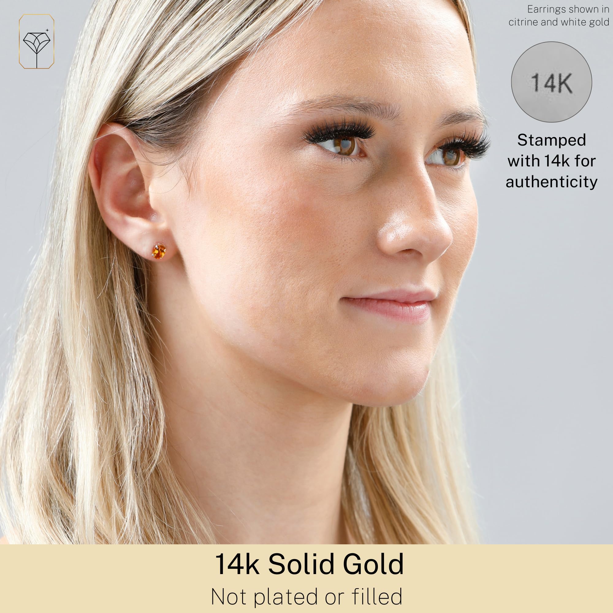14K Gold Oval Stud Earrings for Women - 7x5mm Gemstone Birthstone Earrings with Push Backs | Real 14 Karat Gold Hypoallergenic Studs | Perfect Gift for Birthday, Anniversary & Everyday Wear by MAX + STONE