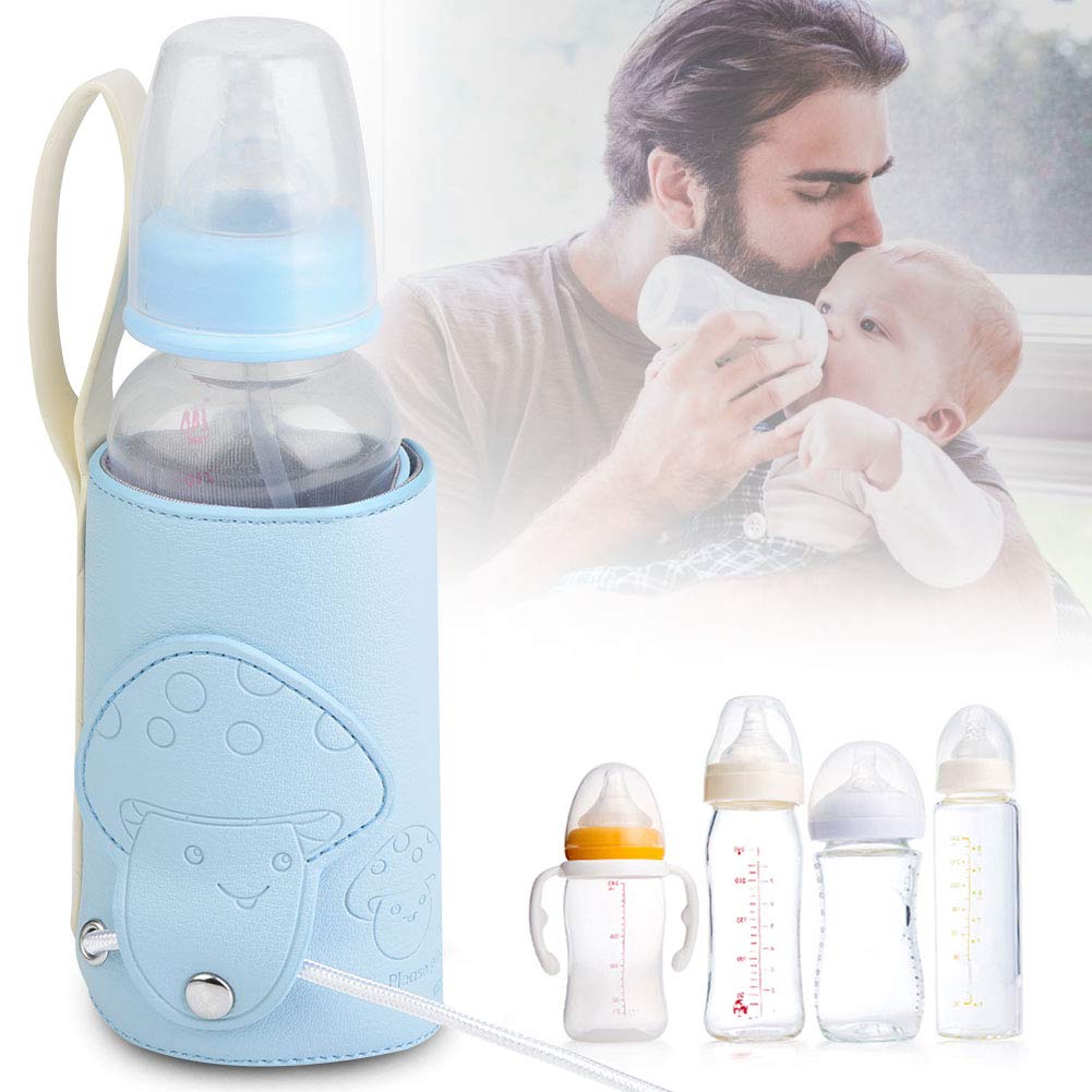 Nofaner Portable USB Baby Bottle Warmer - Travel Milk Warmer with Temperature Control for Indoor, Outdoor & Car Use - Insulated Bottle Heater Perfect for Parenting, Camping & Road Trips (Blue)