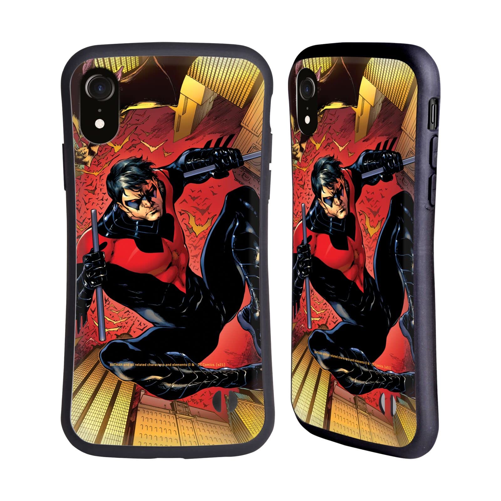 Official Batman DC Comics Red Logo Suit #1 2011 Nightwing Hybrid Case for Apple iPhone XR - Durable Protection for Everyday Use & Superhero Style