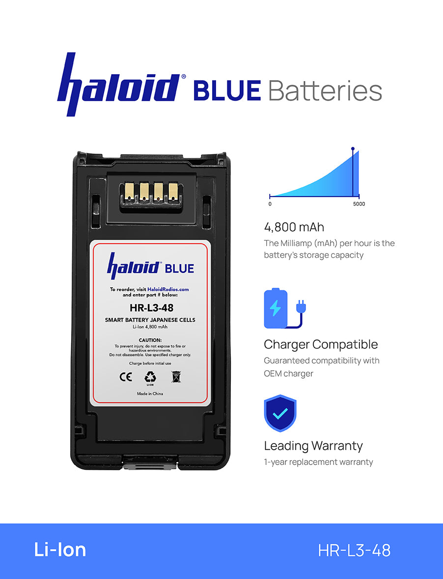 Original Haloid BLUE HR L3 48 Lithium Battery Replacement for Kenwood NX 5000 NX 5200 NX 5300 NX 5400 VP 5000 VP 6000 VP 8000 - Long Lasting Power for Two-Way Radios in Security, Construction & Emergency Communications
