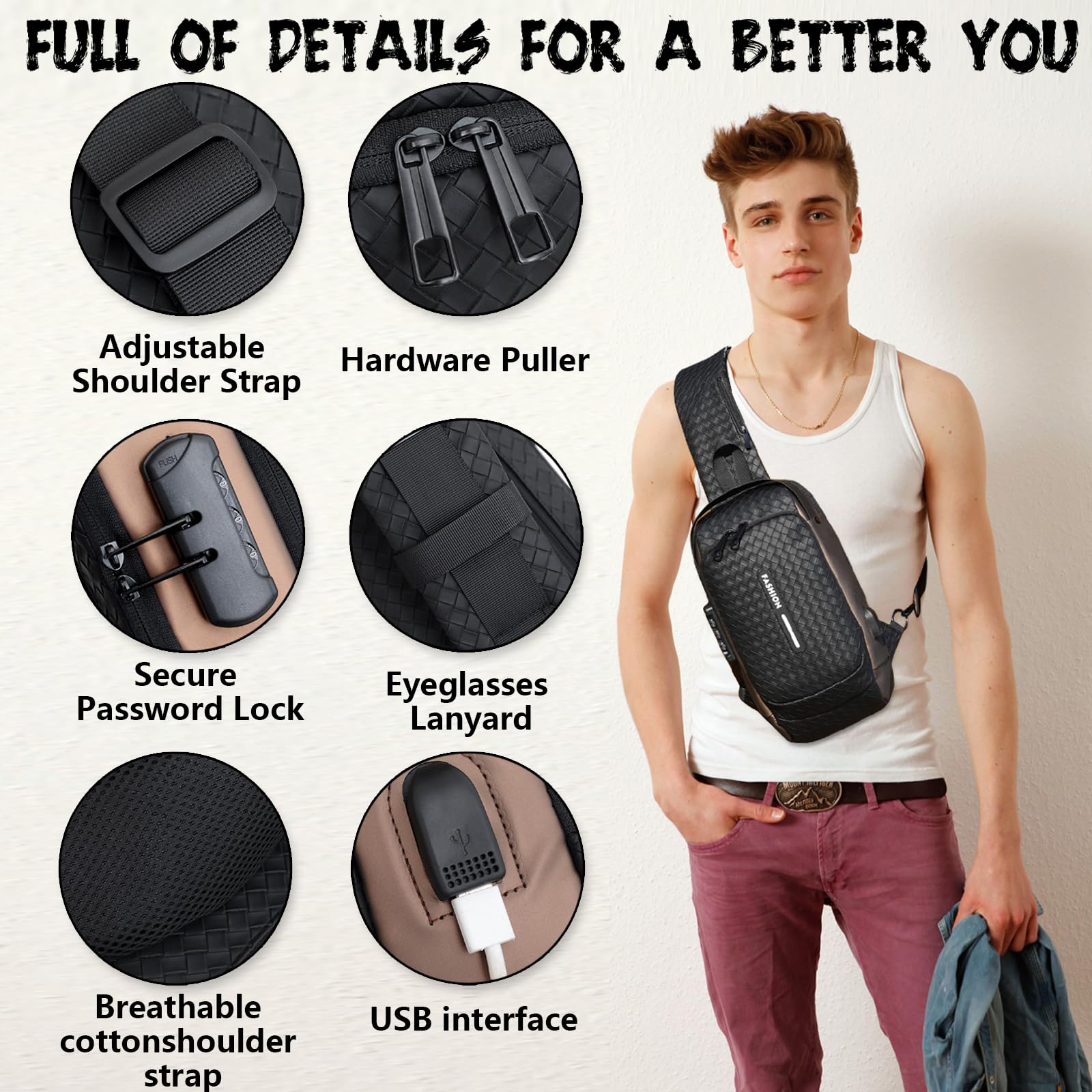 Men's PU Leather Anti-Theft Crossbody Sling Bag for Travel & Daily Use
