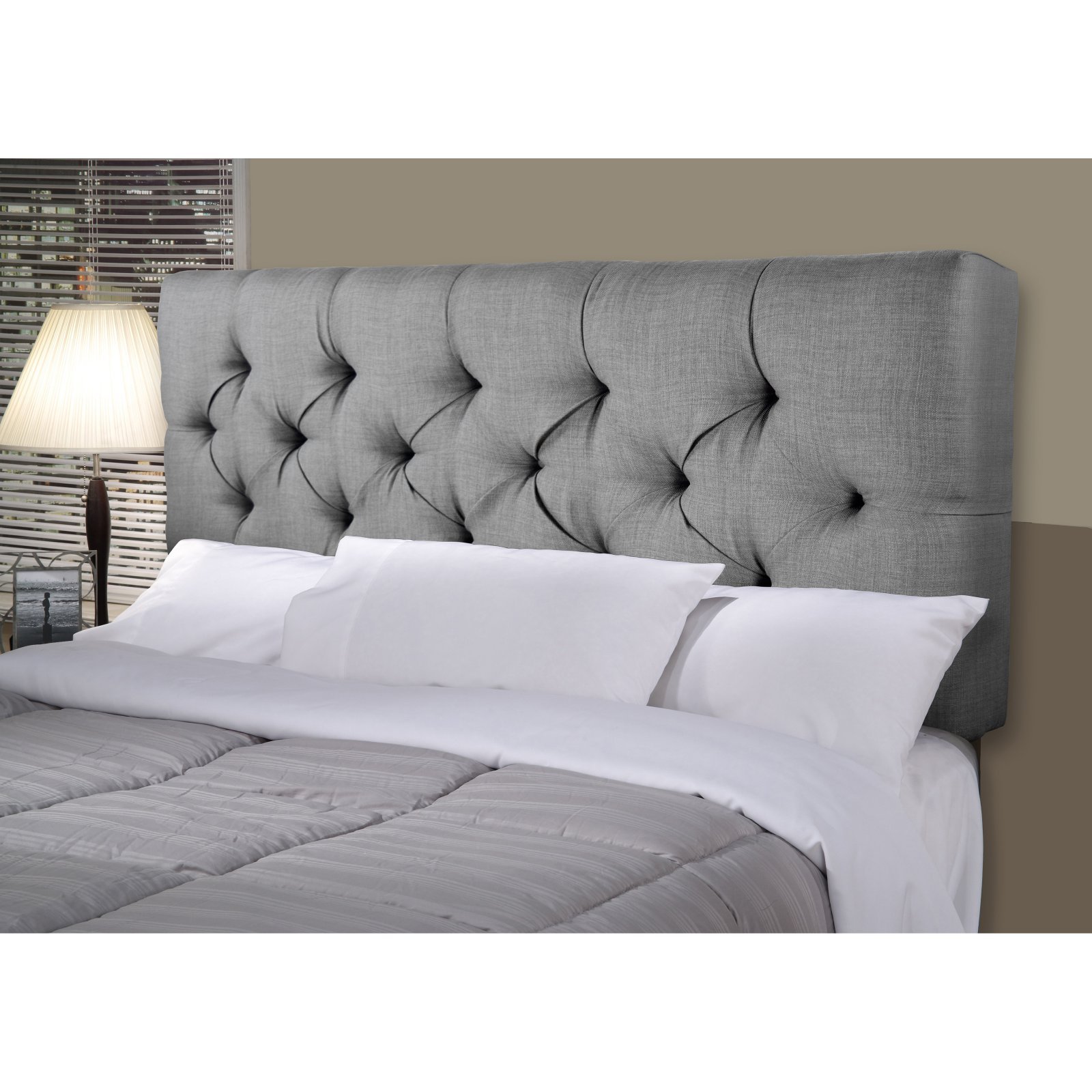 MJL Furniture Designs Jackie Collection Twin Size Headboard - Solid Wood, Padded & Diamond Tufted Upholstery, Khaki (Sachi Series) | Perfect for Bedroom Decor, Guest Rooms & Dorm Furniture