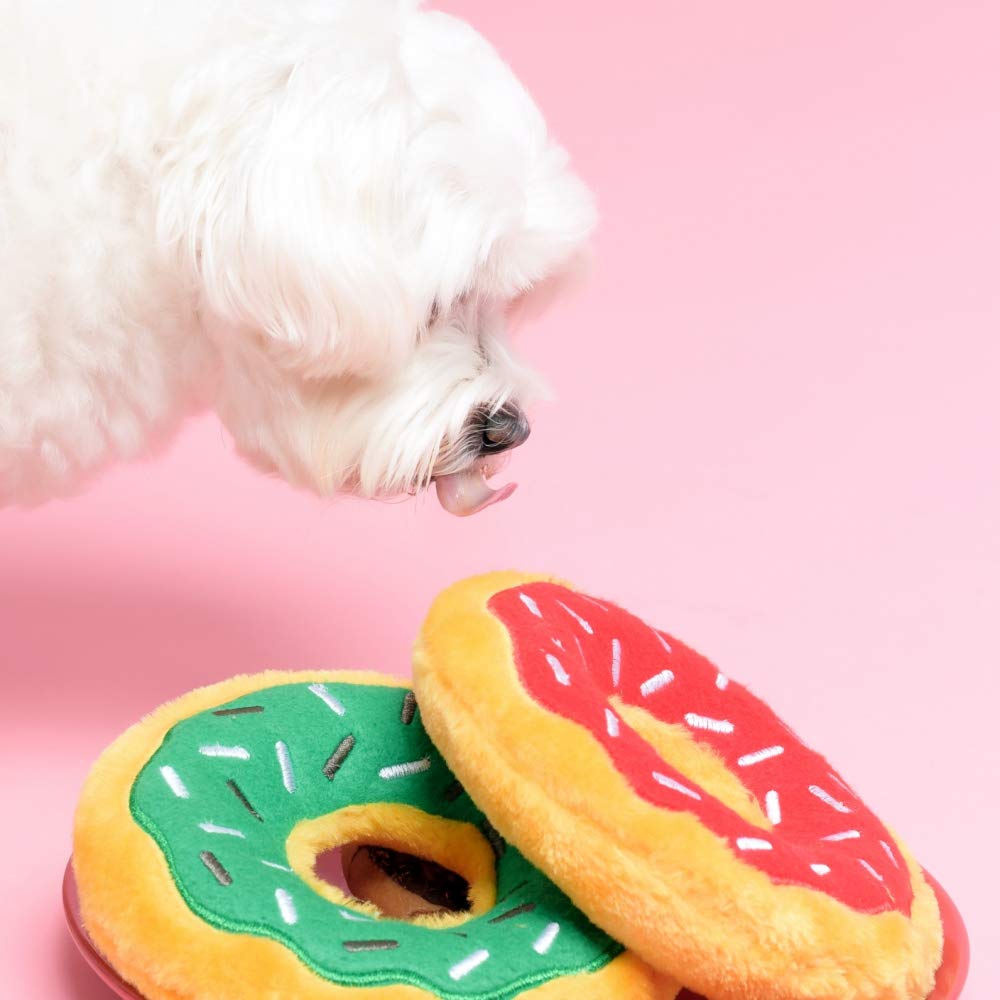 ZippyPaws Original Donutz No Stuffing Squeaky Plush Dog Toy - Cherry Flavor Chew Toy for Small Medium Large Dogs - Perfect for Playtime Training and Teething Puppies