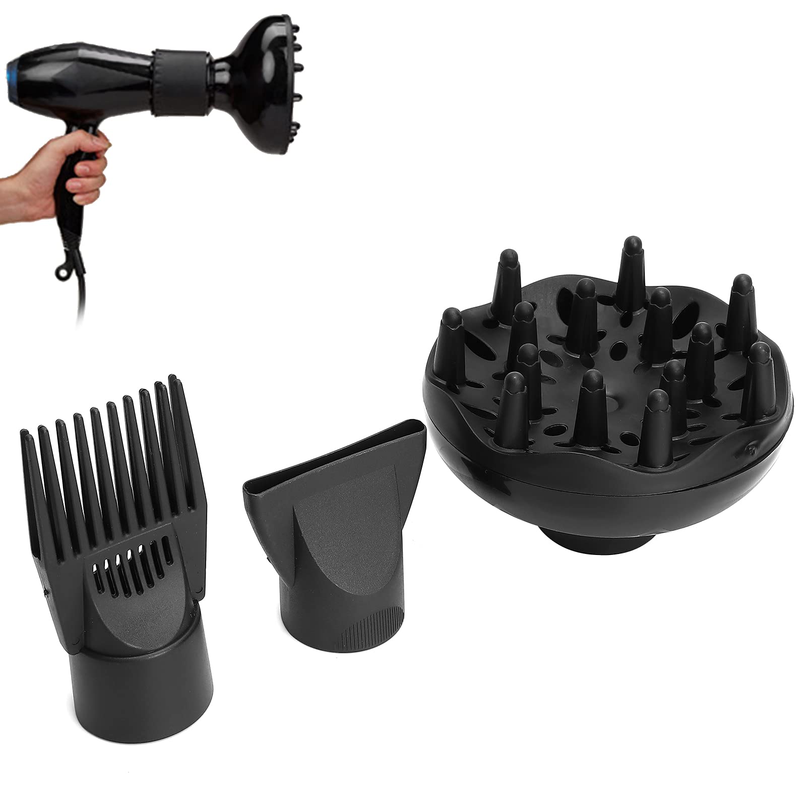 Fybida 3Pcs Hair Dryer Diffuser Nozzle Set - Plastic Attachment & Comb for 2