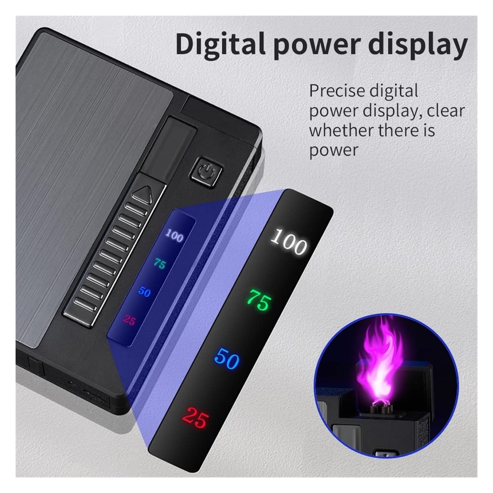 USB Rechargeable Windproof Double Arc Lighter with LED Display & 10/20 Cigarette Case - Portable 2-in-1 Men's Gift for Outdoor, Camping, Travel and Daily Use