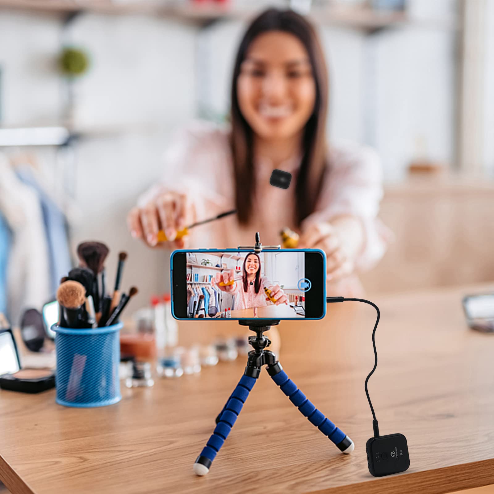 ZOWEETEK Wireless Lavalier Microphone - Dual Channel Clip-on Mic for iPhone, Android, iPad, DSLR, GoPro, Camera & Laptop - Perfect for Vlogging, Interviews, Live Streaming & YouTube Videos