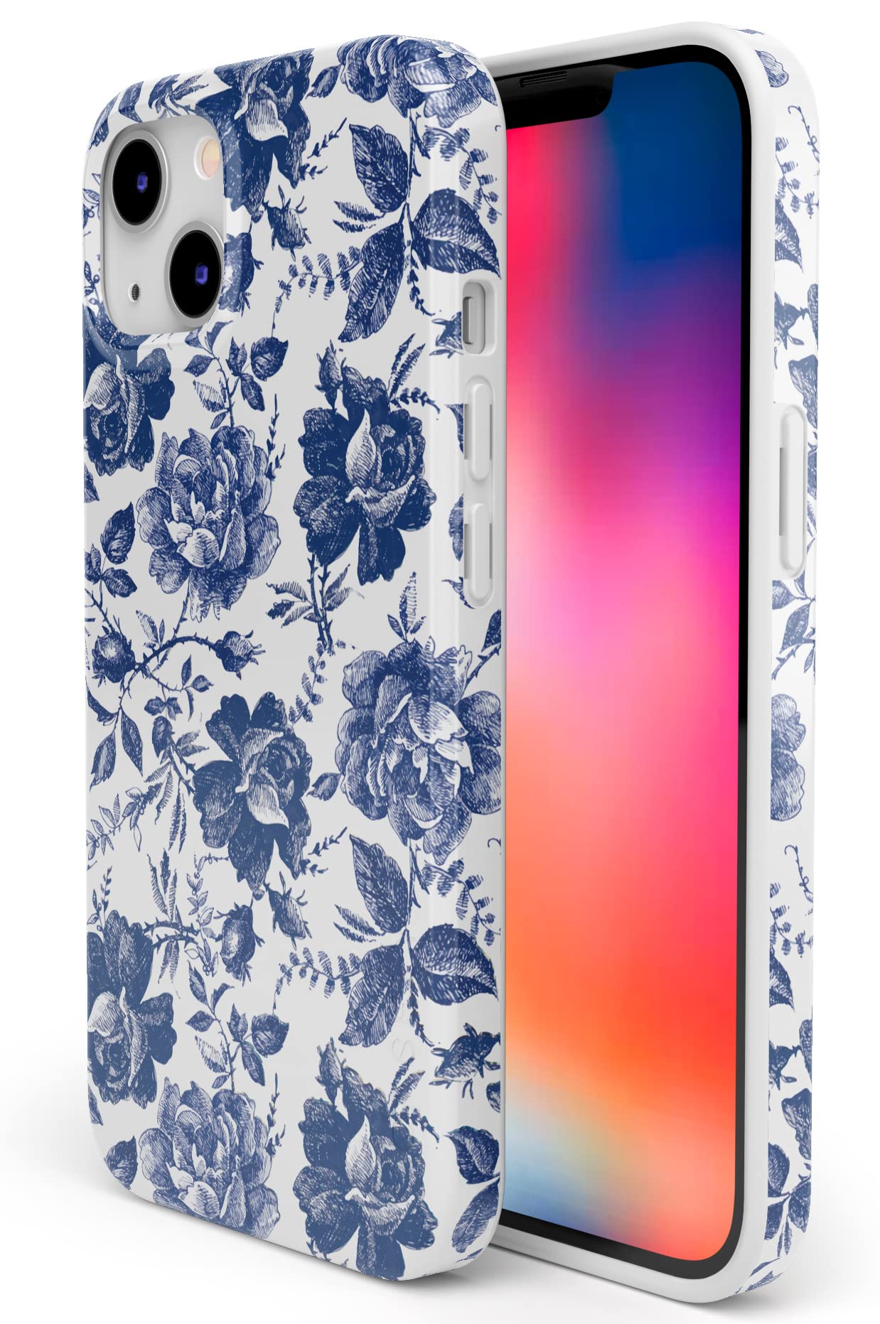 Casely iPhone 13 Case with Floral Design | MagSafe Compatible | Rose to Fame Coquette Style | Blue & White Rose Pattern | Perfect for Everyday Use & Gift Giving