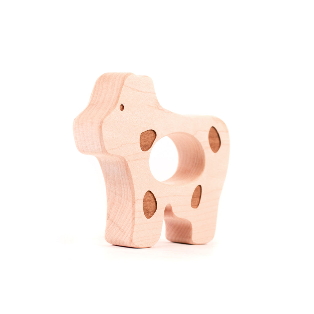 Natural Wooden Cow Teether for Babies - Safe & Non-Toxic Chewing Toy for Teething Relief - Perfect for Infants & Toddlers at Home or On-the-Go