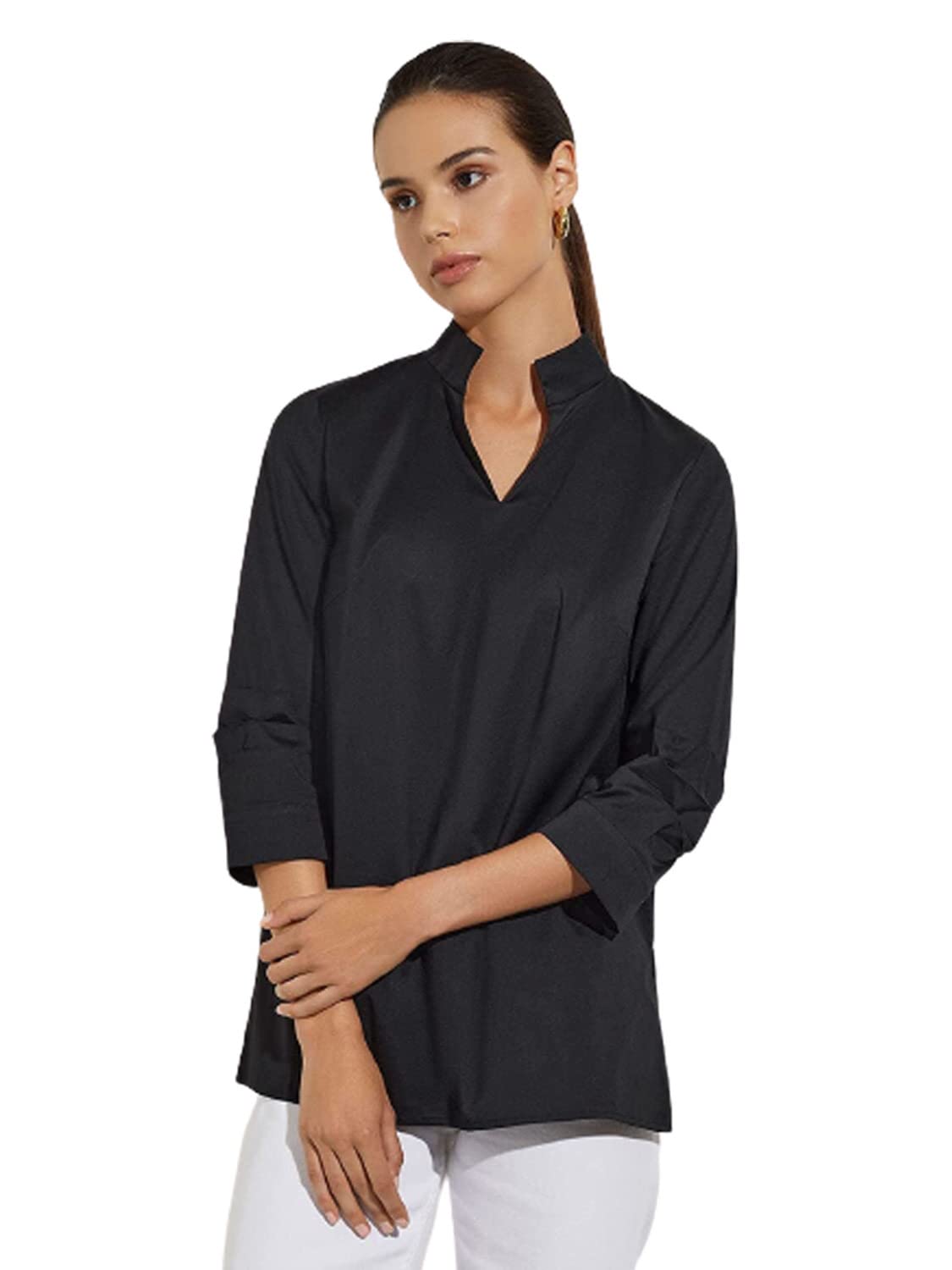 MISOOK Women's Ruched Sleeve Cotton Tunic Top - Casual Flowy Blouse for Everyday Wear, Work & Date Night Outfits