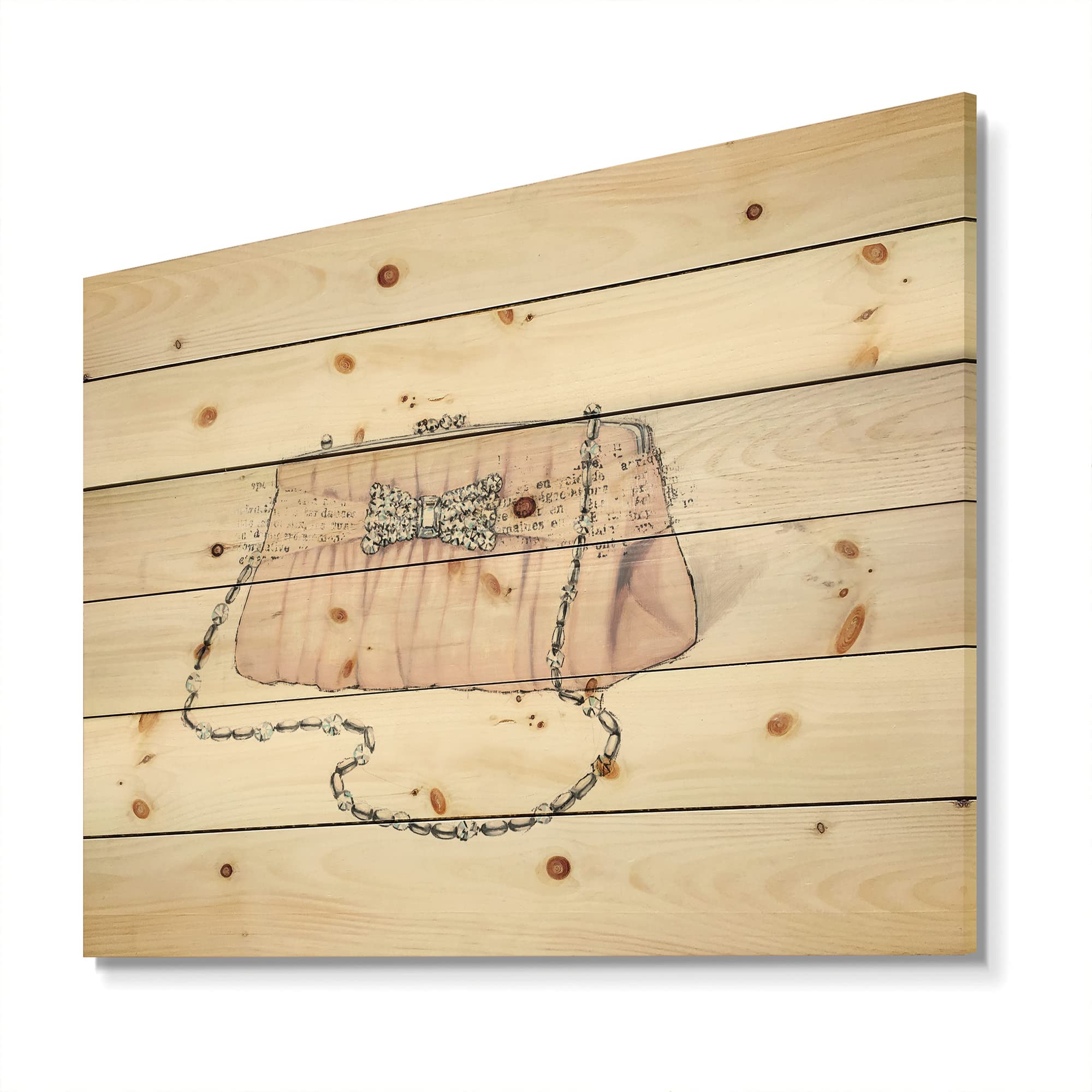 DesignQ Glamorous Sparkle Purse II - Traditional Wood Wall Decor & Art, Large Fashion Wood Panels Printed on Natural Pine - Perfect for Living Room, Bedroom & Office Decor