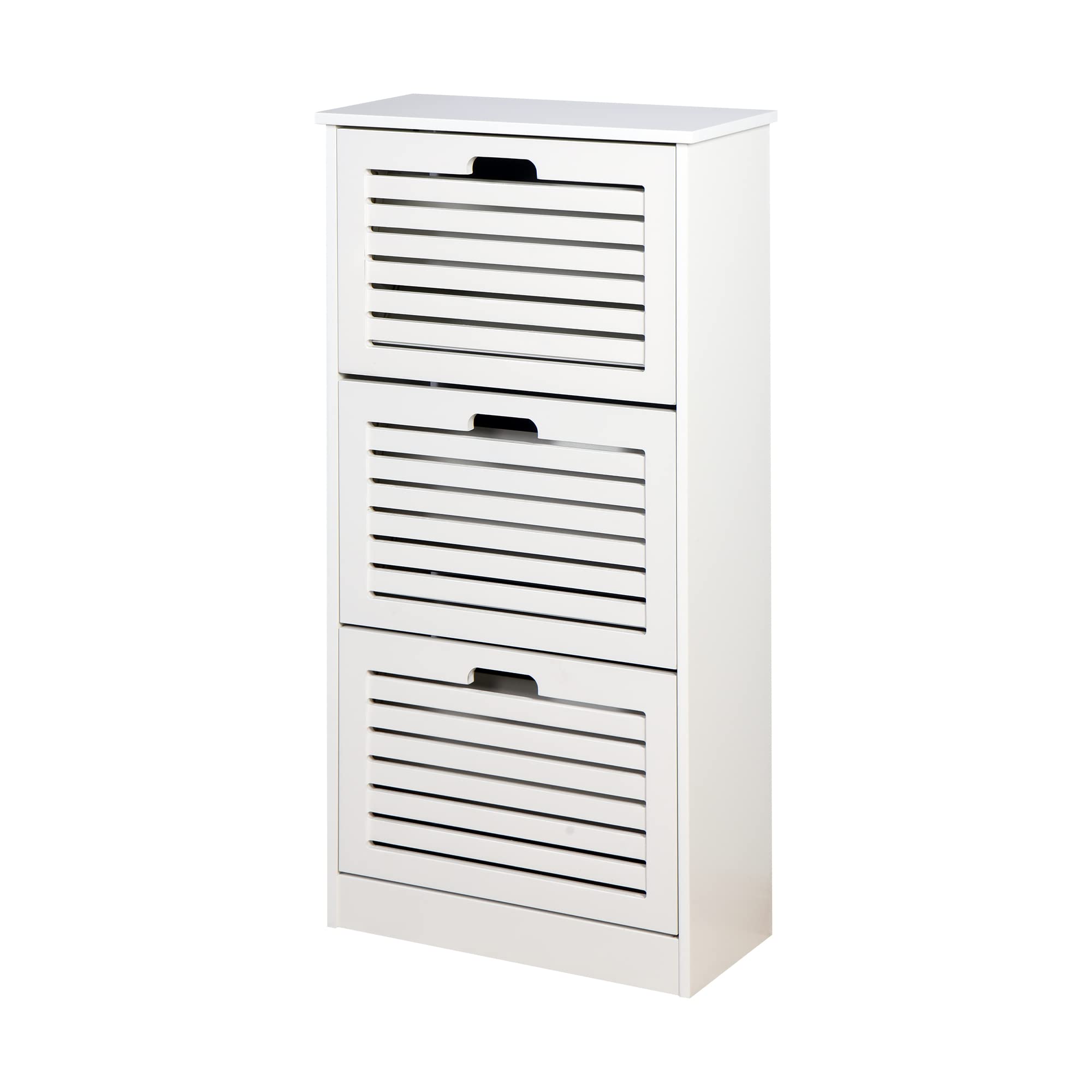 White Shoe Cabinet with 3 Flap Drawers - Freestanding Shoe Rack Organizer for Entryway, Bedroom & Closet - Modern Shoe Storage Solution for Home & Office