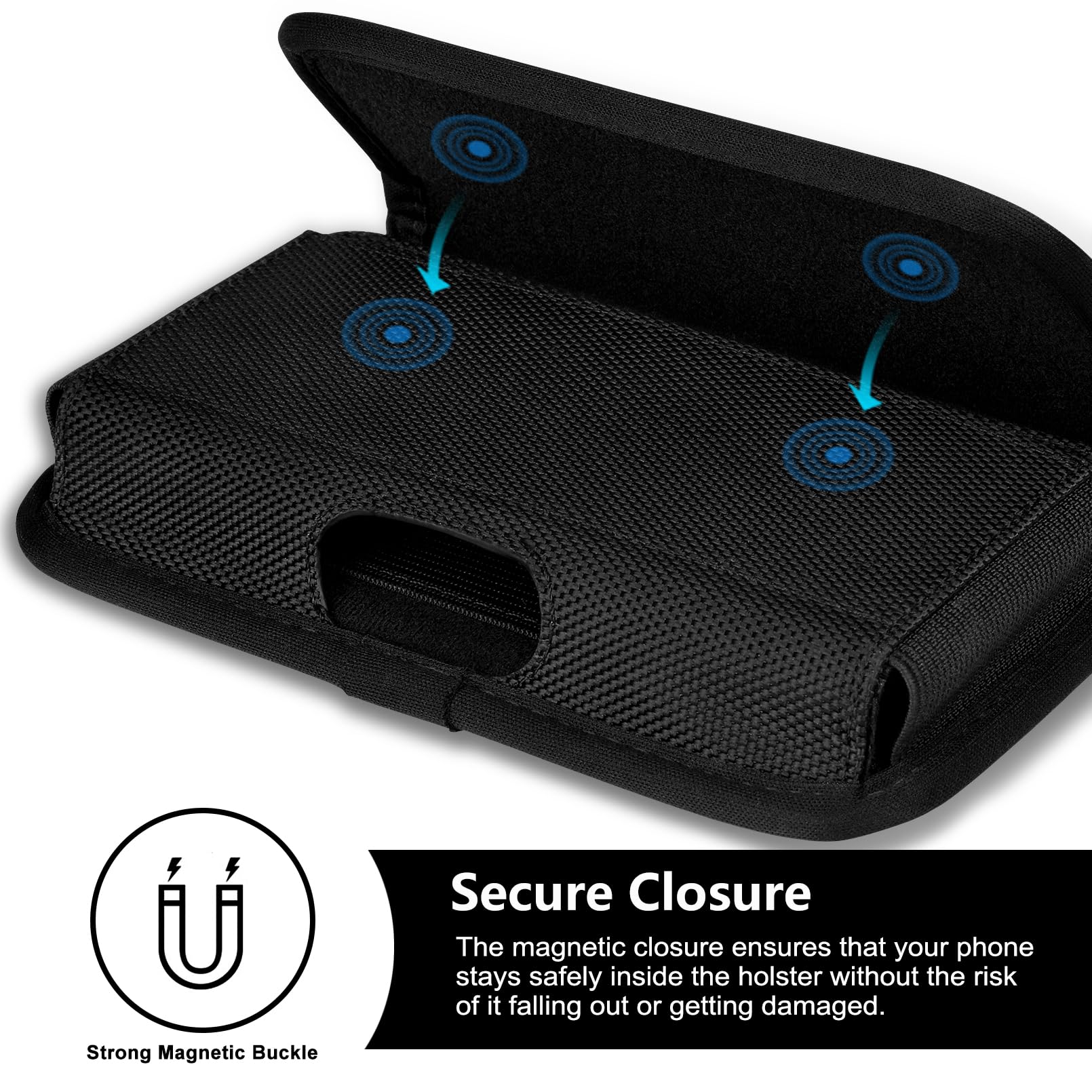 YKOOE Rugged Nylon Phone Holster for iPhone 16/15/14/13/12 Pro Max & Plus | Galaxy S24/S23/S21/S20 FE | Durable Belt Clip Holder for Men (Black, XL) - Perfect for Outdoor Activities, Work & Travel