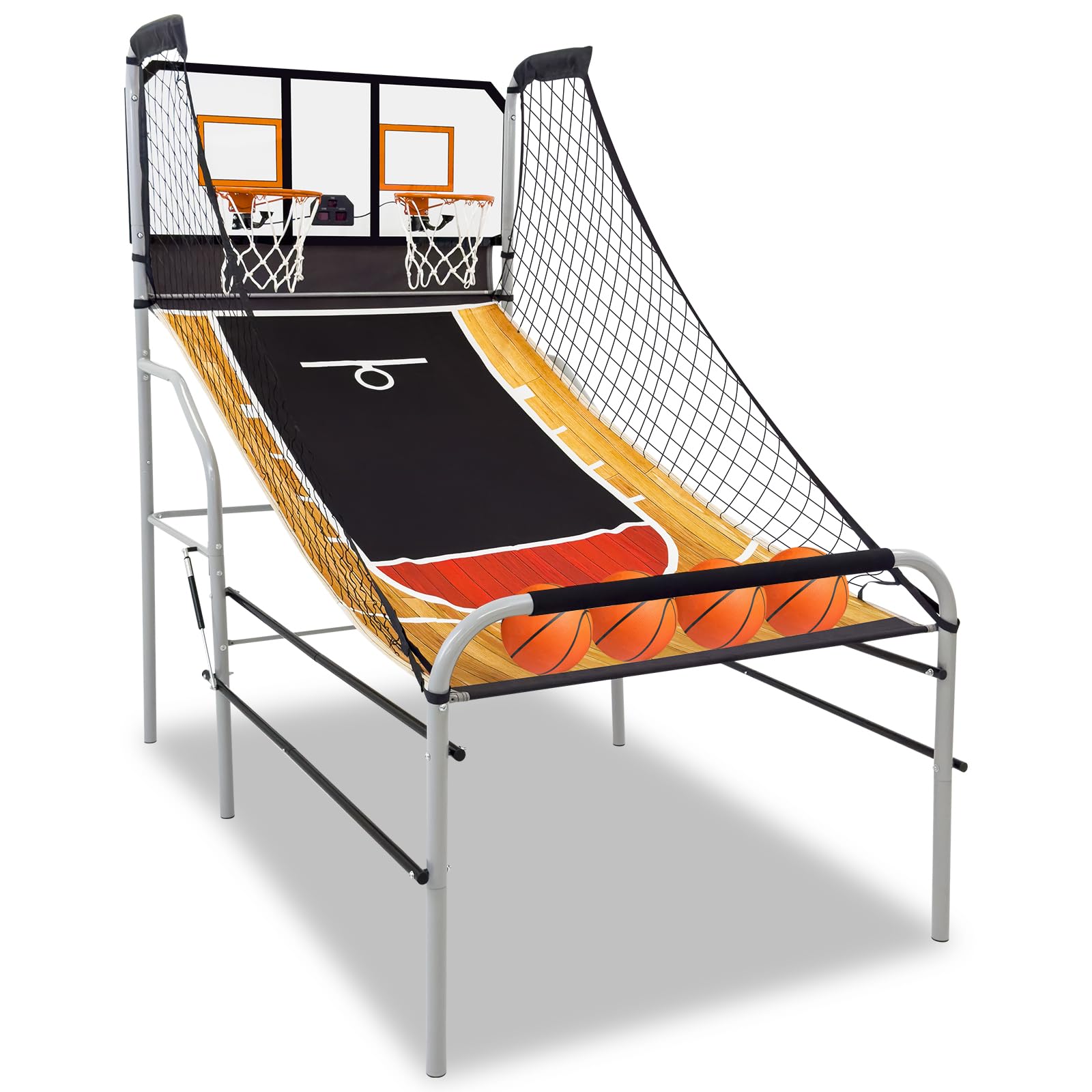 Folding Basketball Arcade Game - Dual Shot Electronic Basketball Game with LCD Scoreboard, 4 Balls, 2 Hoops & Air Pump - Indoor/Outdoor Basketball Shooting Game for Adults & Kids (Grey with Hydraulic Telescopic Rod) - Perfect for Family Game Nights, Parties, and Backyard Fun