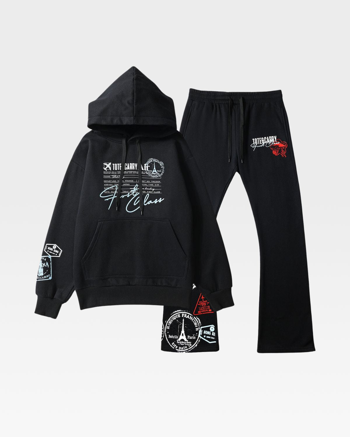 Globetrotter Hoodie & Sweats Set in Black - Cozy Travel Outfit for Men & Women | Perfect for Airplane, Road Trips & Casual Wear