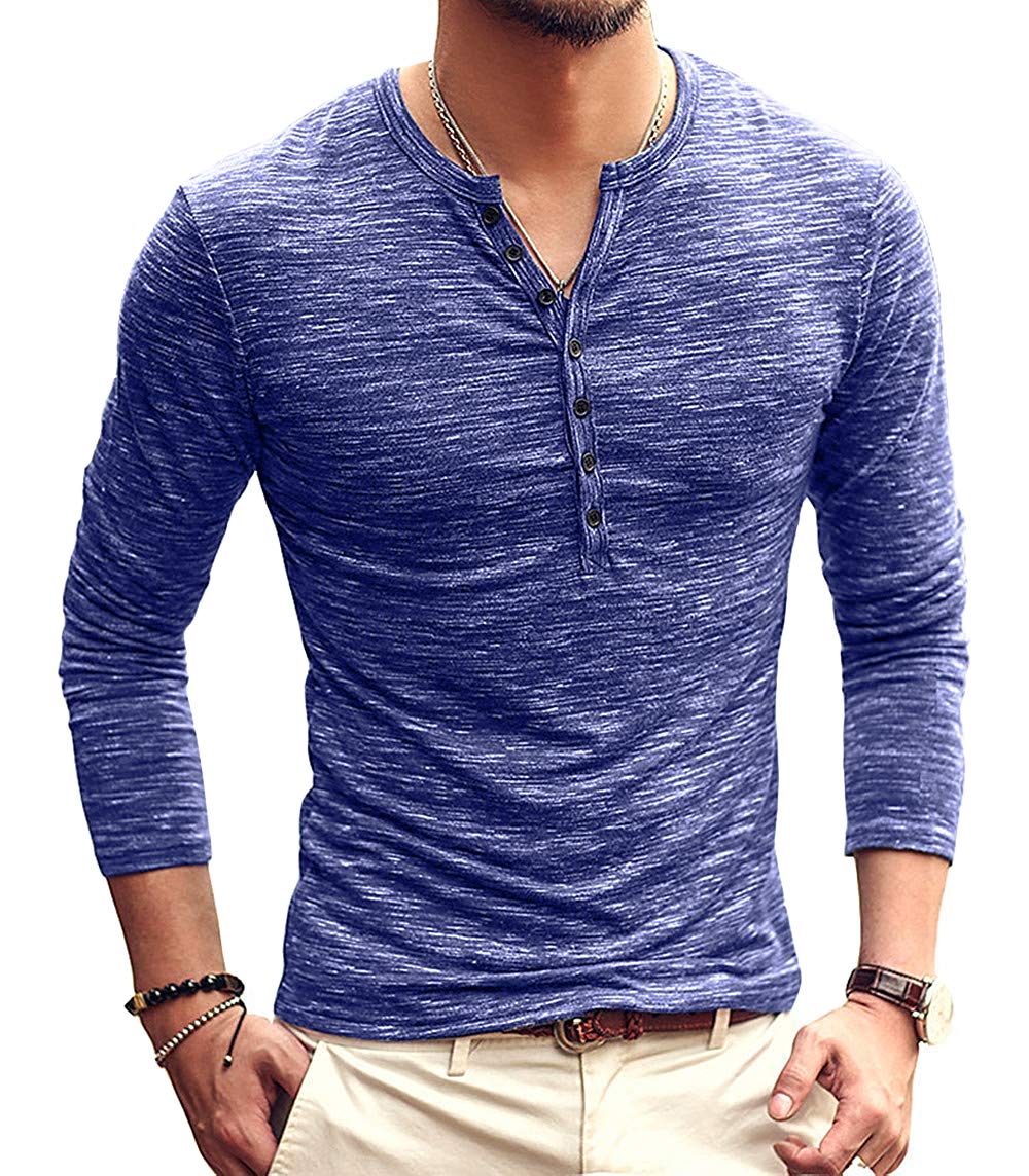 KUYIGO Men's Slim Fit Henley Shirts - Short & Long Sleeve Casual Button-Up Crew Neck T-Shirts (S-XXL) | Perfect for Everyday Wear, Date Nights & Outdoor Activities