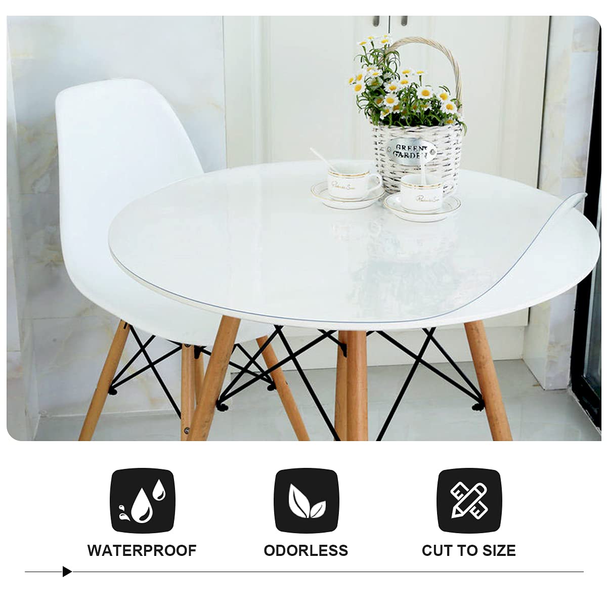 Royhom 1.5mm Thick 60 Inches Clear Round Table Cover Protector - Waterproof Plastic Table Mat Pad for Dining, Party, Wedding & Outdoor Events - Fits Round Tables Up to 60
