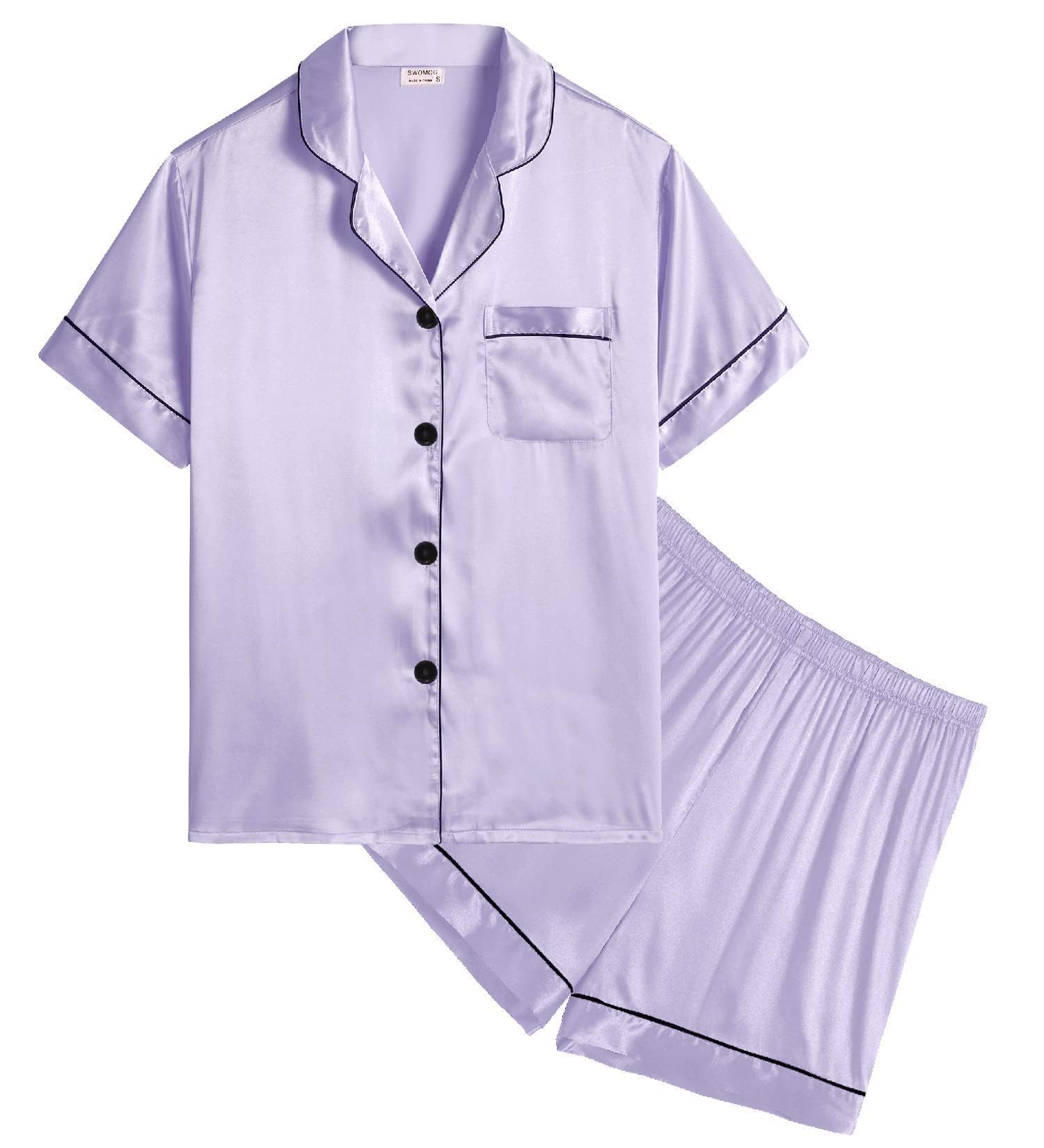 SWOMOG Kids Satin Pajama Set for Girls & Boys - Soft Button-Down Short Sleeve Silk Nightwear 2-Piece Lounge Outfit - Perfect for Sleepovers, Birthday Gifts & Cozy Family Nights