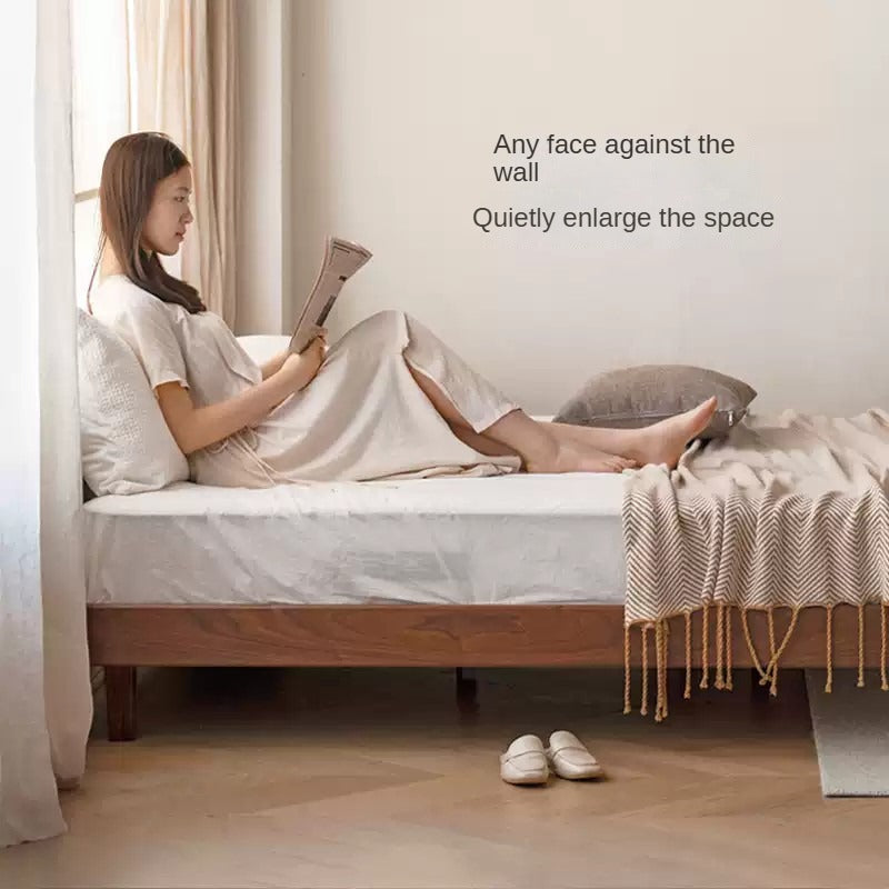 Solid Wood Platform Bed in Black Walnut & Ash - Headboard-Free Modern Bed Frame for Bedroom, Guest Room, or Dorm