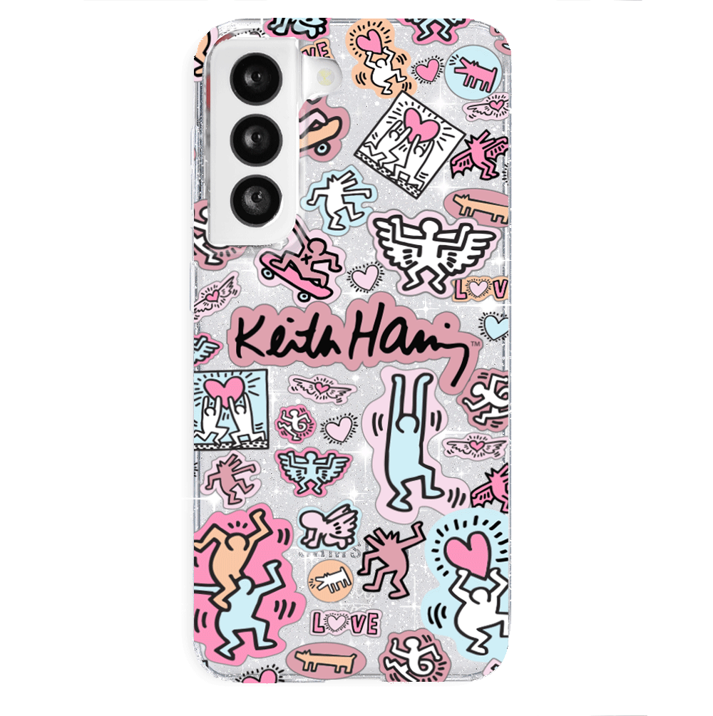 Keith Haring Pastel Glitter Samsung Phone Case - Trendy Protective Cover for Galaxy S21/S20/Note 20 - Cute Artistic Design for Everyday Use & Gift Giving