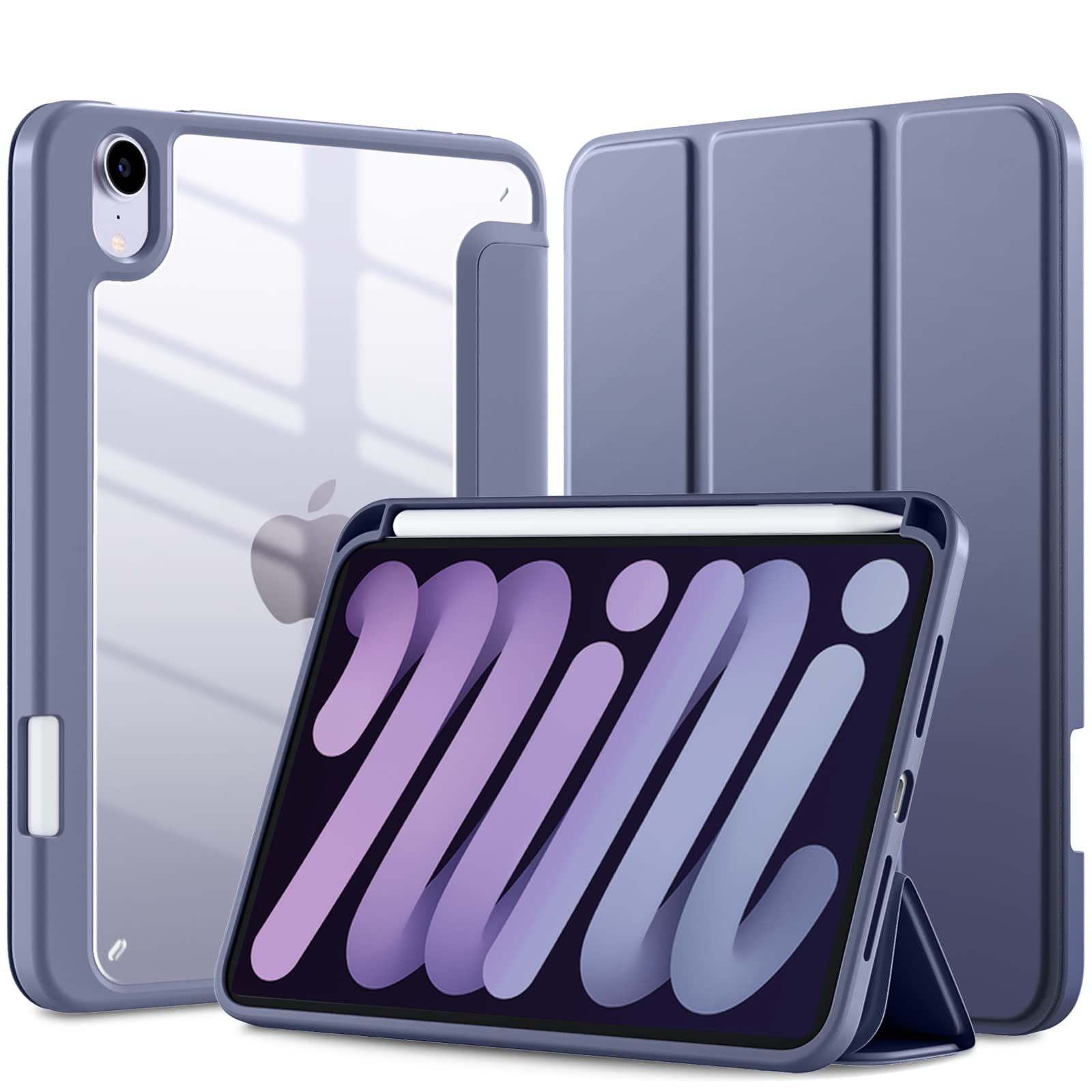Mastten iPad Mini 7 Case A17 Pro - Slim Clear Hybrid Protective Cover for iPad Mini 7th/6th Generation (2024/2021 8.3 Inch) with Pencil Holder, Auto Wake/Sleep - Perfect for Kids, Students & Professionals (PurpleGray)