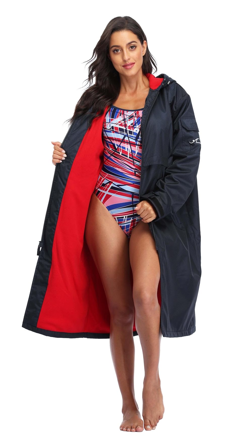 Adoretex Unisex Waterproof Fleece Swim Parka - Warm Long Jacket for Swimming, Surfing & Beach Activities