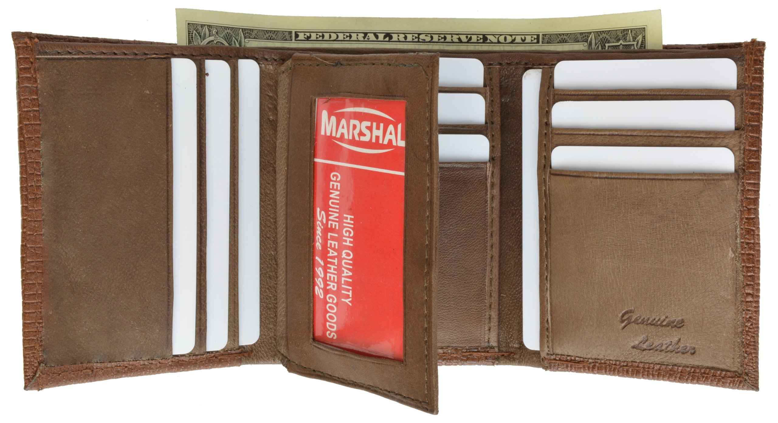 MARSHAL Crocodile Print Cowhide Leather Trifold Wallet with ID Window & Credit Card Slots - Stylish Mens RFID Blocking Wallet for Everyday Use & Travel