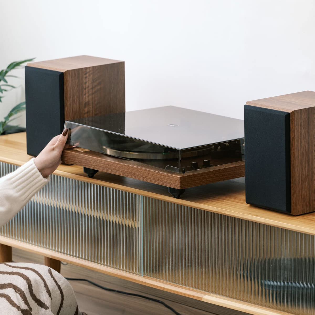 Arkrocket Cassini High Fidelity Bluetooth Record Player with Built-in Speakers - Belt Drive Vinyl Turntable with Moving Magnet Cartridge, Bluetooth 5.0, AUX Input/Output - Perfect for Home Entertainment & Vinyl Collection (Walnut Finish)