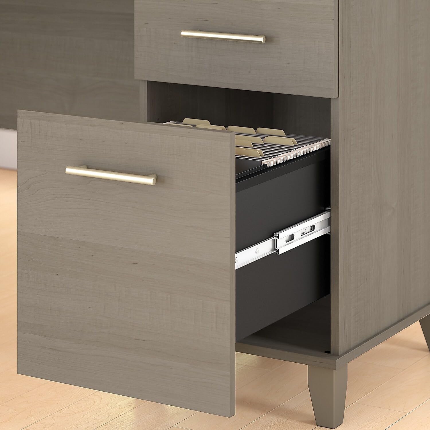 Bush Furniture Somerset L-Shaped Desk with Hutch & Lateral File Cabinet - Home Office Desk for Small Spaces, Workstation with Storage & Organization