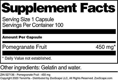 Premium Pomegranate Extract 450mg - 100 Capsules for Heart Health & Antioxidant Support | Natural Immune Booster for Daily Wellness | ZIN: 527136