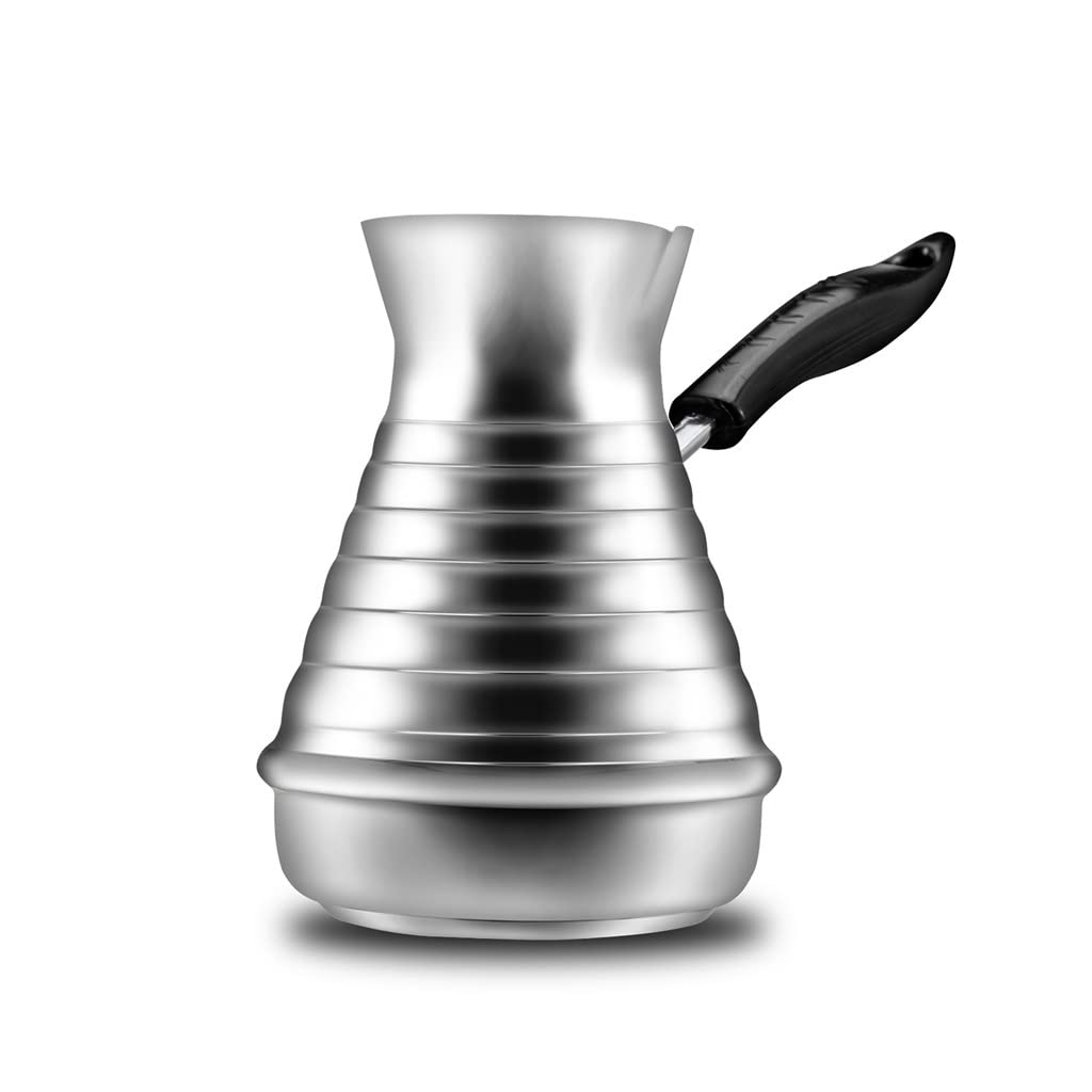 Premium 600ml Stainless Steel Turkish Coffee Pot - Portable Espresso Maker & Arabic Tea Kettle for Home & Travel (Silver) | Perfect for Traditional Coffee Brewing, Camping & Gifts