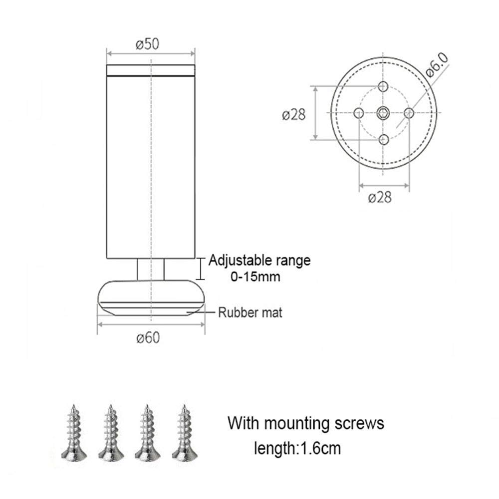 Adjustable Metal Sofa Legs - 4 Pack Conical Furniture Legs for TV Stand, Cabinet, Bed - 100mm/4 Inch Height - Gold/Silver Finish - Perfect for Home Office & Living Room Furniture Support