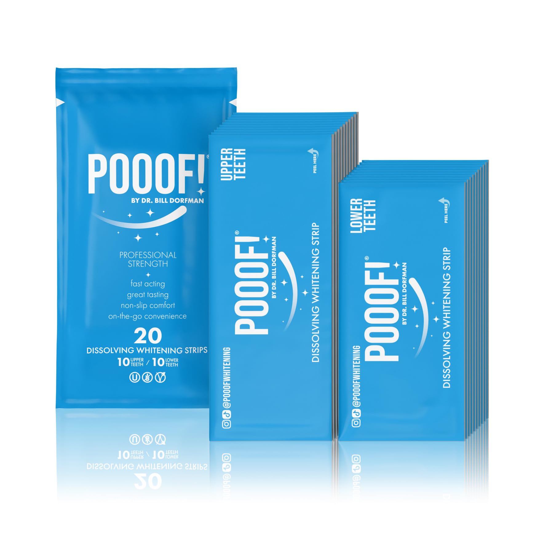 Dr. Bill Dorfman POOOF!® Rapid Dissolving Teeth Whitening Strips - Enamel Safe, Polar Mint Flavor, 20 Strips Pack | Professional At-Home Teeth Whitening Solution for Brighter Smile, Perfect for Weddings, Job Interviews & Special Occasions