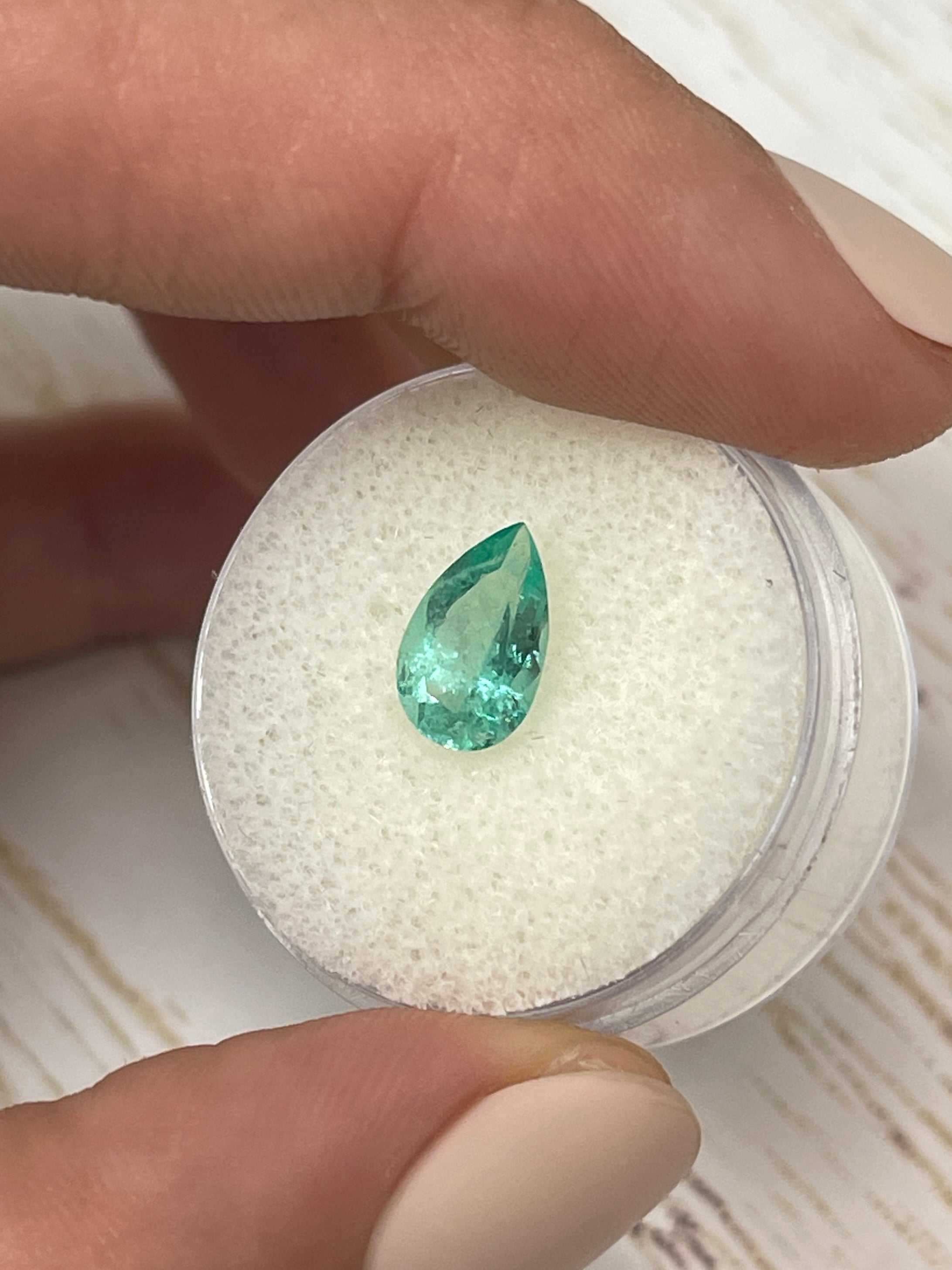 1.36 Carat Light Bluish Green Natural Loose Colombian Emerald Pear Cut Gemstone for Jewelry Making & Engagement Rings | Premium Loose Emerald for Collectors & Designers