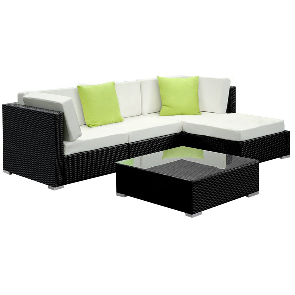 5-Piece Outdoor Wicker Sofa Set - 4-Seater Patio Couch Lounge Furniture for Garden, Poolside & Backyard Relaxation