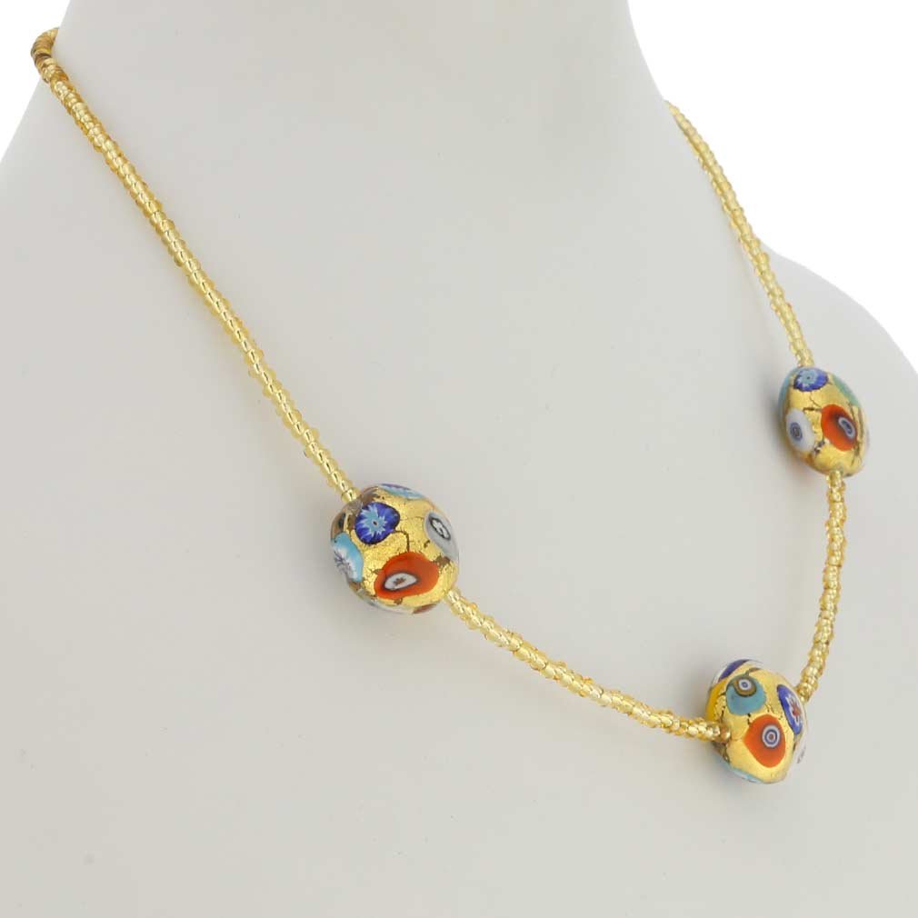 Venetian Murano Glass Klimt Royal Disks Necklace - Handmade Italian Jewelry for Women, Elegant Gift for Special Occasions