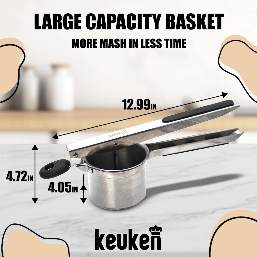 Stainless Steel Potato Ricer 15 oz - Heavy Duty Potato Masher for Creamy Mashed Potatoes - Kitchen Tool for Perfect Puree, Baby Food & Juicing - Ideal for Home Cooking & Professional Kitchens
