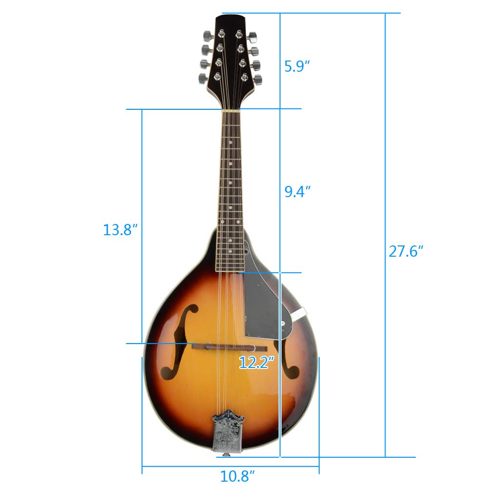 Premium Lykos Cambered Wood Mandolin with Acoustic Strings - Sunset Finish | Professional Quality Instrument for Folk, Bluegrass & Celtic Music Performances