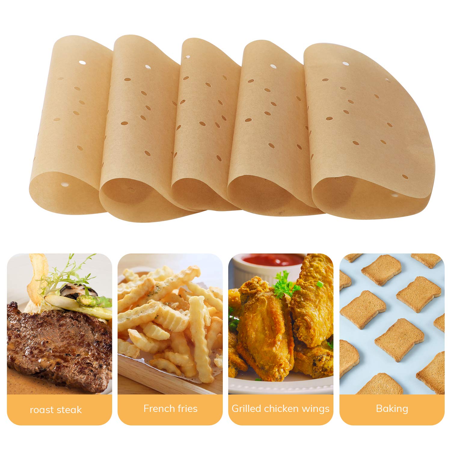 Beasea 200pcs 7 Inch Unbleached Perforated Parchment Paper - Air Fryer Liners, Steaming Basket & Bamboo Steamer Disposable Filter Papers | Perfect for Cooking, Baking, Meal Prep & Healthy Air Frying