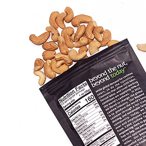 Beyond Organic Roasted & Salted Cashews, 3.5 oz Bag - Healthy Non-GMO Fairtrade Snack Pack - Individually Wrapped for Travel, Office & On-The-Go Nutrition